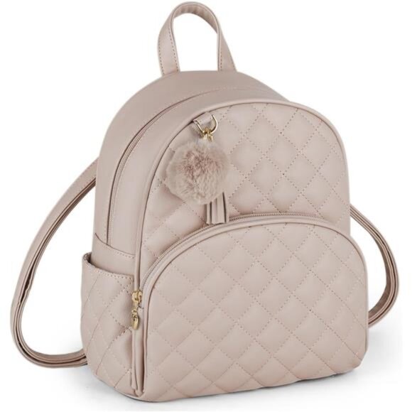 Handbags - Mini Backpack Vegan Leather with Charm Tassel Brown